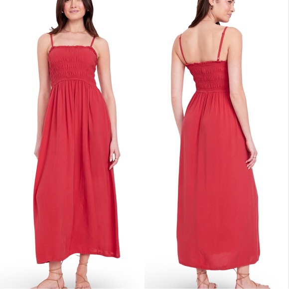 NWTS🌹GAP OLD NAVY XL🌹BANDEAU MAXI DRESS IN POPPY RED ADJUSTABLE STRAPS POCKETS - Picture 1 of 16